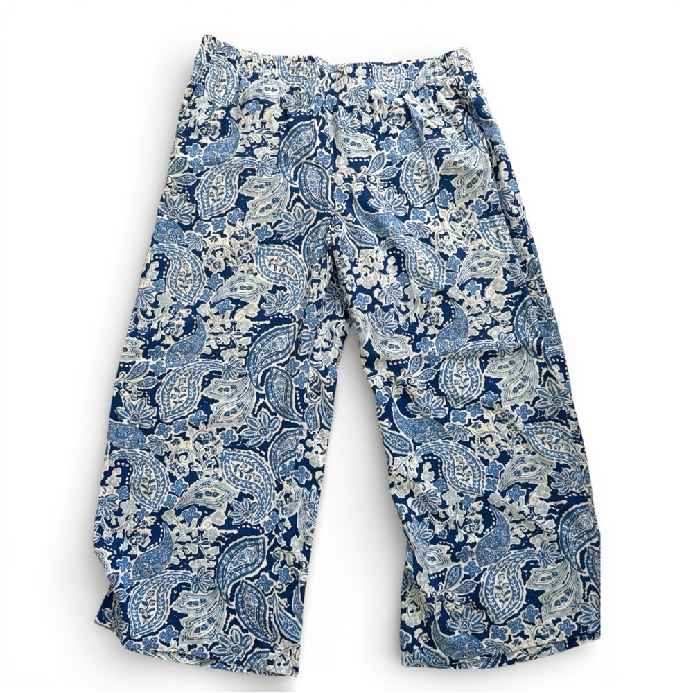 J. Jill Blue & White Paisley Wide-Leg Ankle Pants Rayon Size M Boho Chic - Picture 4 of 9
